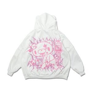 Gloomy Bear White and Pink Oversized Boyfriend Windbreaker Hoodie Onesize